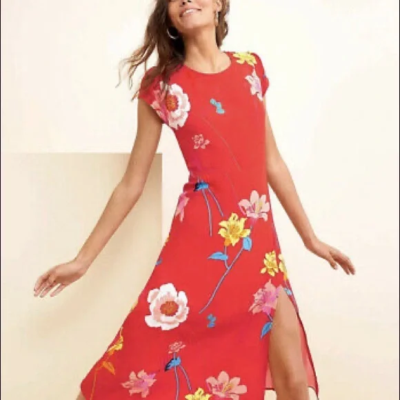 LOFT Dresses Loft Lily Cap Sleeve Midi Dress In Spring Poppy